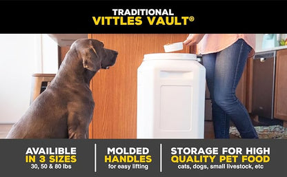Vittles Vault Traditional Pet Food Storage Container For Dog Kibbles/Bird Seed/Oatmeal/Rice/Flour/Cereal, BPA Free Plastic, Sealed Airtight For Cat Food, Up To 30 lb, Made in USA, With Scoop, Gray