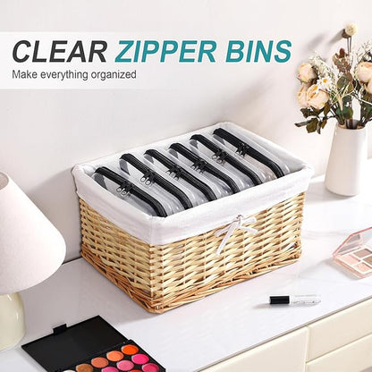 Sanwuta 6 Pcs Clear Hard Zipper Case Plastic Zipper Pouches Transparent Makeup Bag Pencil Case Pouches Toiletry Diaper Bag for Travel Toy Storage Organizer Bins(Black,7.48 x 3.94 x 2 Inch)