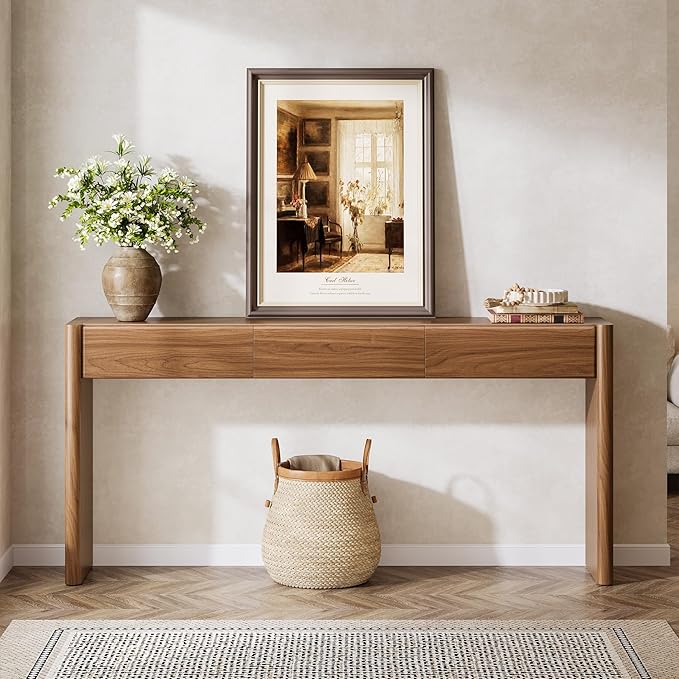 Tribesigns Console Table with 3 Drawers, 70.9" Wooden Entryway Table Behind Couch, Farmhouse Long Console Sofa Station with Storage for Entrance, Foyer, Hallway, Living Room, Easy Assembly (Brown)