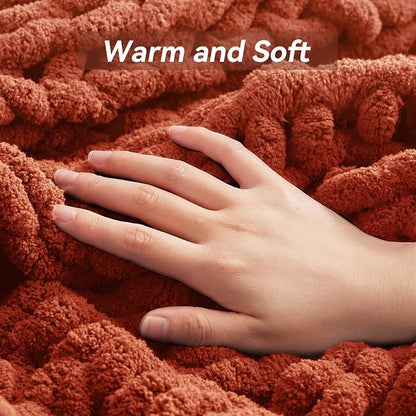Negwoo Chunky Knit Throw Blanket, 30''*40'' Fall Throw Blanket Knitted Chenille Yarn for Bed Couch, Handmade Orange Crochet Big Thick Blanket, Machine Washable Cute Comfy Blankets for Home Decor