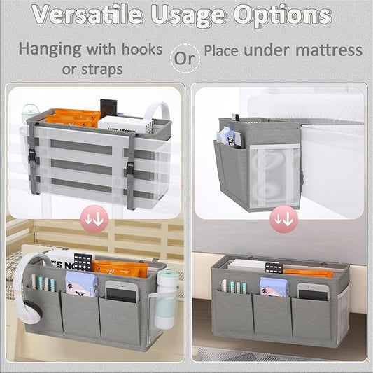 Edudif Dual-purpose Bedside Caddy Bedside Organizer, Bed Caddy with 6 Pockets, Versatile Bedside Storage Solution Magazine Remotes holder, ideal for Home, Dorm, Hospital, Crib Bed
