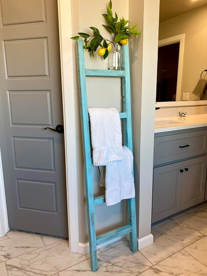 BARNWOODUSA Rustic Farmhouse Decorative Ladder - Our 47 inch Ladder can be Mounted Horizontally or Vertically and is Crafted from Reused Wood No Assembly Required Robins Egg Blue