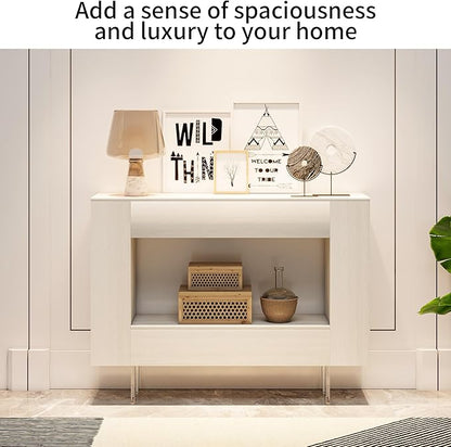 Narrow Console Table with Hidden Side Storage Cabinets, Adjustable Shelves, Modern Entryway Sofa Table for Behind The Couch, Living Room, Hallway, White