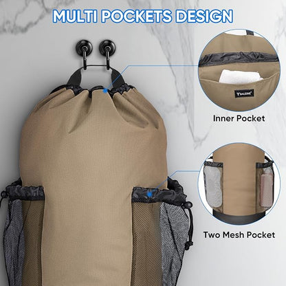 BALEINE 120L Laundry Bag Backpack, 900D Oxford Fabric Large Travel Laundry Bags with Shoulder Straps and 2 Mesh Pockets for College Dorm, Apartment, Laundromat (Khaki, 120L)