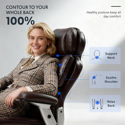 FLEXISPOT 600lbs Big and Tall Office Chair for Heavy People, Heavy Duty Computer Desk Chair with Dynamic Lumbar Support 2D Armrest Blade Wheels, Chairs for Home Office Gaming Working, Leather, Black