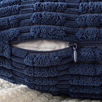 MIULEE Pack of 2 Corduroy Decorative Throw Pillow Covers 16x16 Inch Soft Boho Striped Pillow Covers Modern Farmhouse Home Decor for Summer Coastal Sofa Living Room Couch Bed Dark Blue