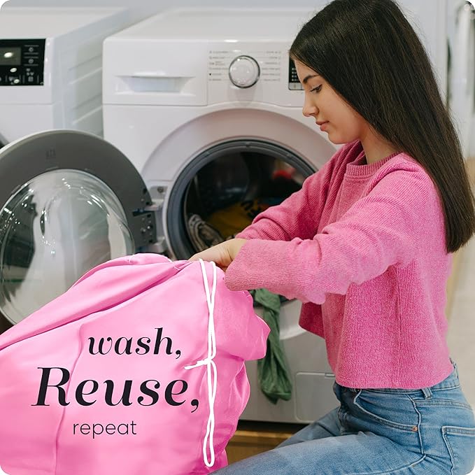 Nylon XL Laundry Bag - Locking Drawstring Closure and Machine Washable. These Large Bags will Fit a Laundry Basket or Hamper and Strong Enough to Carry up to Three Loads of Clothes (Pink 22" x 32")