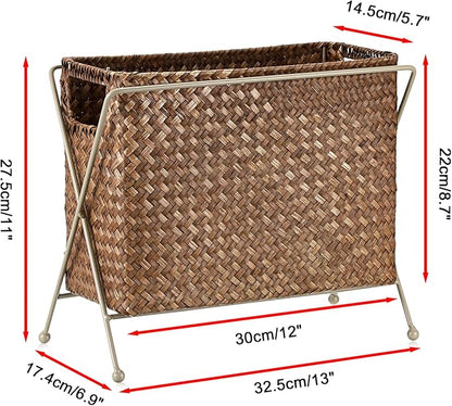 BTSKY Magazine Basket, Mail Basket for Counter, Woven Storage Bin with Metal Rack & Handle for Files, Books, Newspapers, Desktop Organizer for Office, Living Room, Dorm, Bathroom, 12"x5.7"x8.7"