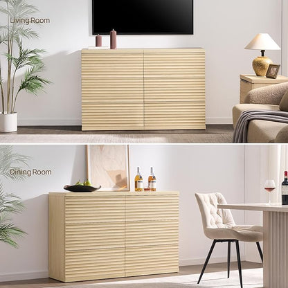 SICOTAS Sideboard Buffet Cabinet with Storage, Modern Credenza Storage Cabinet with 3 Larger Drawers, Fluted Media Console Mid Century Coffee Bar Table for Dining Room, Hallway, Coastal Oak