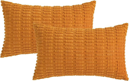 MIULEE Pack of 2 Burnt Orange Corduroy Decorative Lumbar Pillow Covers 20x12 Inch Soft Boho Striped Throw Pillow Covers Modern Farmhouse Home Decor for Summer Sofa Living Room Couch Bed