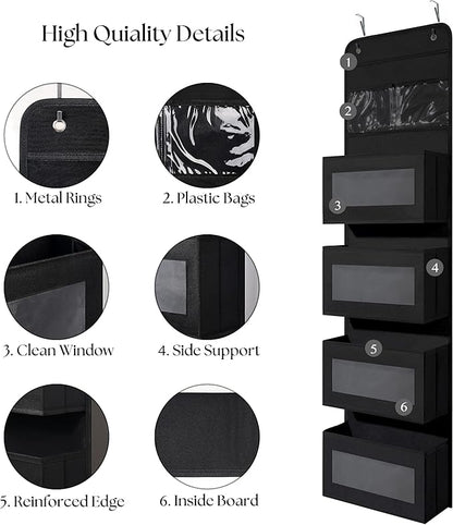 Giraffe Creation Over Door Organizer with 4 Large Capacity Pockets, Hanging Organizer Storage for Closet Bathroom Nursery Bedroom Dorm, Toys Cosmetics Sundries and Baby Essentials, Black
