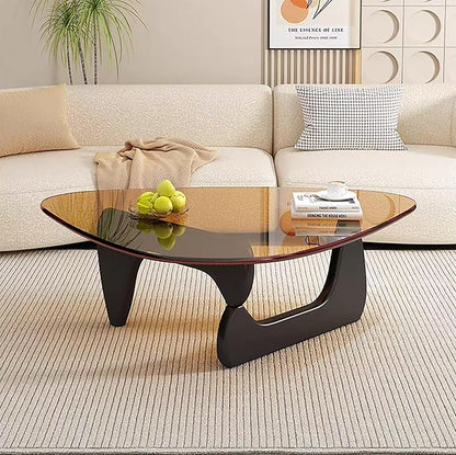 Modern Glass Coffee Table, Mid Century Small Coffee Table, Coffee Table for Living Room,Suitable for Bedroom Living Room Reception Office Tables (Black/Brown, Small)