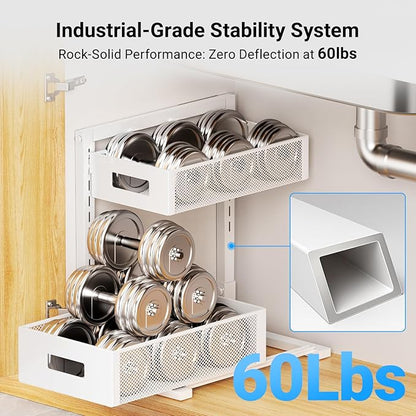 TISTAYA Pull-out Under Kitchen Sink Organizer, Metal Functional Under Sink Organizer, Height Adjustable Under Bathroom Sink Organizer, Under Sink Storage for Kitchen Bathroom Cabinet (White)