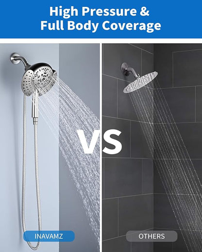 INAVAMZ Shower Head with Handheld High Pressure: Hand Held Shower Head & Rain Shower Head 2-IN-1 Shower Head with 59" Rotatable Stainless Steel Hose, Shower Trim Systems, Nickel 2.5 GPM 15391