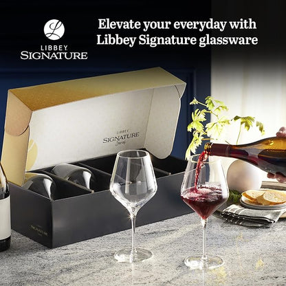 Libbey Signature Greenwich Wine Glass Gift Set, 24 Oz Angular Red Wine Glasses Set of 4 with Pulled Stem, Stemware Glasses for Cocktails, and More