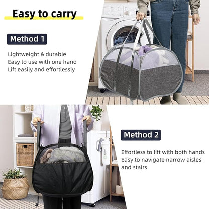 Collapsible Laundry Basket, 90L Foldable Pop-up Laundry Hamper with Reinforced Handles, Tear Proof Mesh Dirty Clothes Hamper for Laundry (Blue, 2PCS)