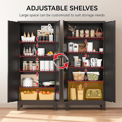 COFaR 71" Modern Pantry Cabinet in Black, 5-Tier Storage Cabinet with Adjustable Shelves, Industrial Steel Cupboard for Kitchen, Office & Living Room Organization