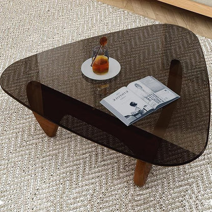 Mid Century Modern Glass Coffee Table, Coffee Table for Living Room, Brown Glass Coffee Tables,Suitable for Bedroom Living Room Reception Office Tables (Walnut/Grey, Medium 35.8 * 25.5 * 16in)