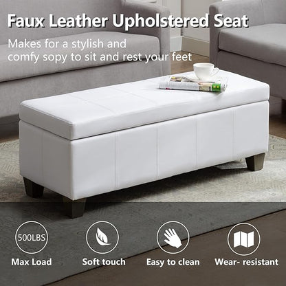 41" Storage Ottoman, Storage Bench with Safety Hinge, Upholstered Synthetic Leather Ottoman Bench for Bedroom, Living Room, Entryway, Hallway, Foot Rest, Support 500lbs