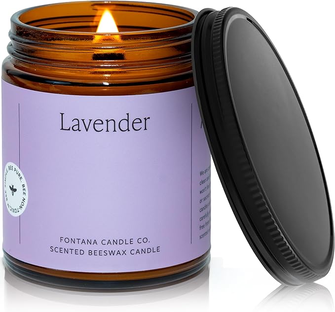 Fontana Candle Co Wood Wick Beeswax Jar Candles, Lavender - Made with Coconut Oil & Pure Essential Oils – Clean Burn, Long Lasting and Non-Toxic Candles for Home & Room Decor