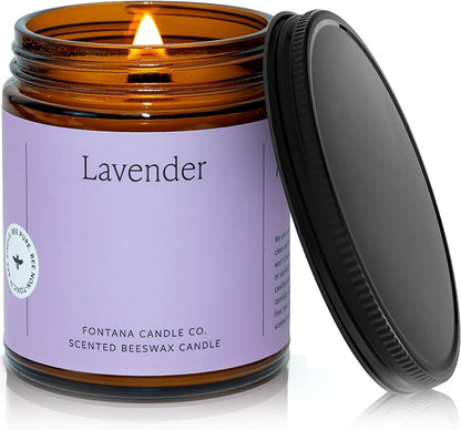 Fontana Candle Co Wood Wick Beeswax Jar Candles, Lavender - Made with Coconut Oil & Pure Essential Oils – Clean Burn, Long Lasting and Non-Toxic Candles for Home & Room Decor