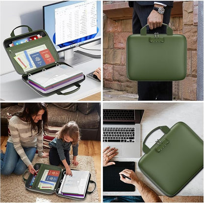Binder Folders Organizer with 20 Pack Heavyweight Plastic Pockets,Fireproof File Folder Box with Lock,Zipper Binder Bag for Important Documents,Letter Size,Green