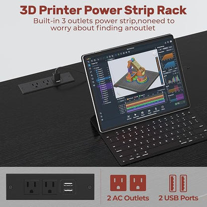 3D Printer Stand with Filament Storage – Tall 66" Heavy Duty Metal 3D Printer Table with Power Hub, Drawer & X-Bracket Stability for Workshop, Studio, Office