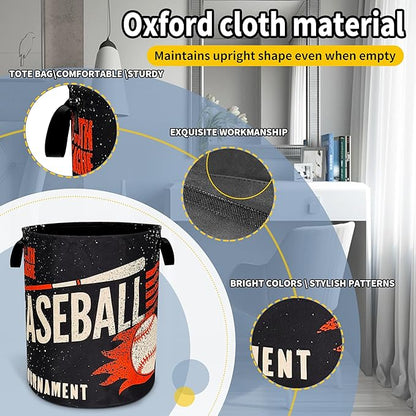 Baseball Laundry Basket Foldable Oxford Cloth Funny Tote Bag Laundry Hamper Clothes Storage Bucket Toy Organizer For Bathroom/Laundry Storage/Bedroom 18.9x16.5 Inch