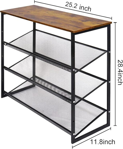 Garden 4 you 4-Tiers Shoe Storage Freestanding Organizer Modern 25.2 in Tilting Adjustable Shoe Rack for High Heels, Entryways, Hallways, Closets, Dormitory Rooms, Industrial, Brown