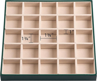 Frebeauty Earring Organizer Classic Jewelry Box 50 Slots Double Layer Jewelry Storage Case with 6 Necklace Hook and Bracelet Pocket(Blackish Green)