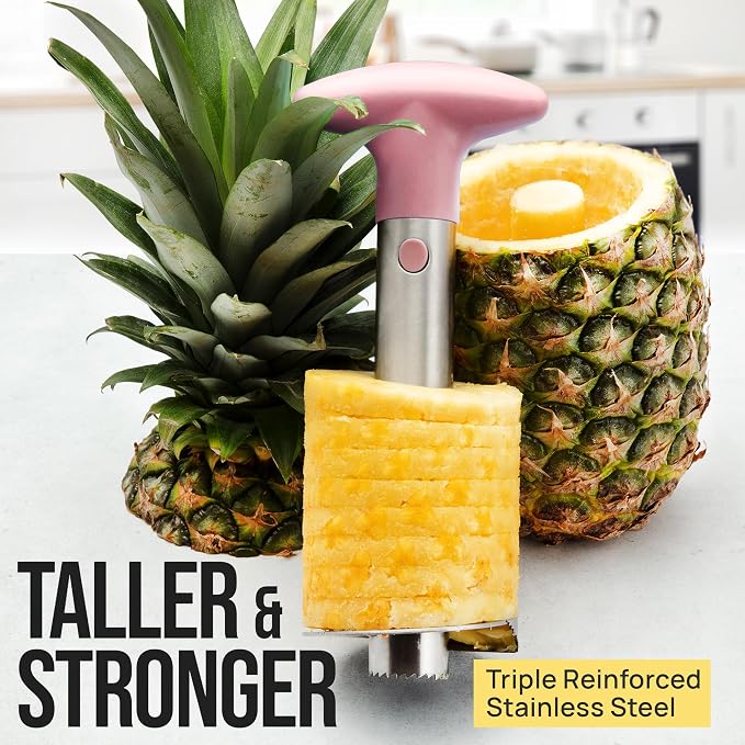 Zulay Kitchen Pineapple Corer and Slicer Tool – Stainless Steel Pineapple Cutter with Eye Remover Tool – Ergonomic Handle & Easy Core Remover – Reinforced Heavy-Duty Blade – Pink