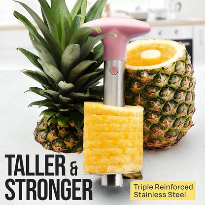 Zulay Kitchen Pineapple Corer and Slicer Tool – Stainless Steel Pineapple Cutter with Eye Remover Tool – Ergonomic Handle & Easy Core Remover – Reinforced Heavy-Duty Blade – Pink