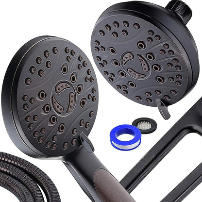 High Pressure 48-mode Luxury 3-way Combo with Adjustable Extension Arm – Dual Rain & Handheld Shower Head – Extra Long 6 Foot Stainless Steel Hose – All Oil Rubbed Bronze Finish – Top US Brand