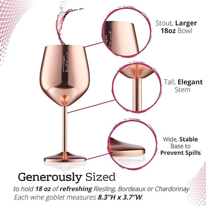 Gusto Nostro Stainless Steel Wine Glass - 18 oz - Unbreakable Rose Gold Wine Glasses for Travel, Camping and Pool - Fancy, Unique and Cool Portable Metal Wine Glass for Outdoor, Picnics (Set of 2)