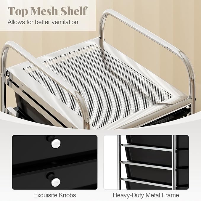 RELAX4LIFE 10-Drawer Rolling Storage Cart, Utility Cart with Metal Frame, Lockable Wheels & Removable Drawers, Multipurpose Art Craft Organizer for Home Office Classroom (Black)
