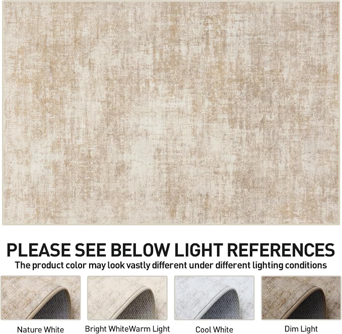 5x7 Area Rugs Washable Rug: Modern Abstract Living Room Rug Soft Anti-Skid Thin Carpet Indoor Floor Non-Shedding Carpets for Bedroom Dining Room Farmhouse Nursery Home Office - Beige