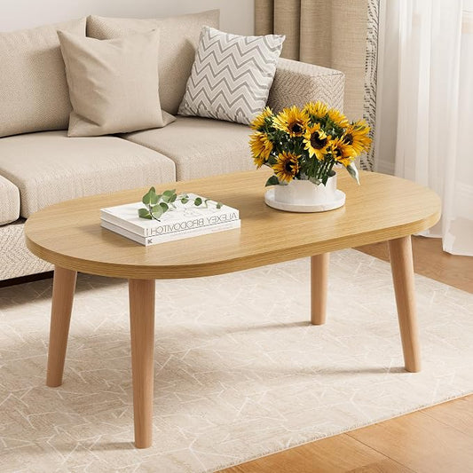 Small Coffee Table, Low Table with Solid Wood Legs, 23.6" Mini Oval Accent Table Side End Table, Floor Table Desk for Sitting on The Floor, Coffee Tea Table for Living Room, Dorm, Apartment, Natural
