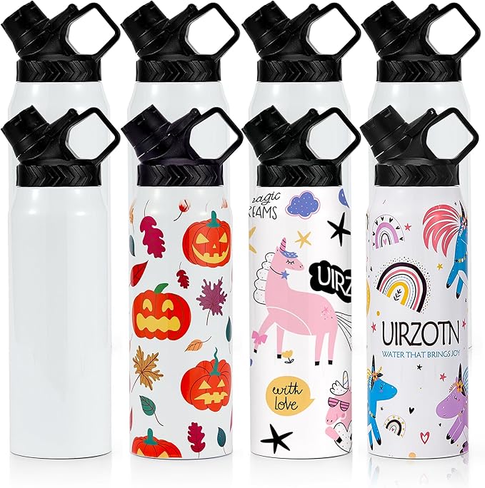 8 Pack 32 OZ Sublimation Water Bottle Blanks in Bulk, Stainless Steel Insulated Sports Tumbler Cups with Polymer Coating for Heat Transfer, With Lid, Coaster, Keepsake Box, Sublimation Paper