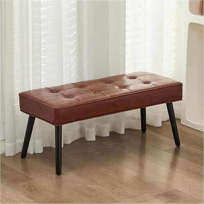 40'' Upholstered Bench, Entryway Ottoman with Wooden Legs for Living Room, End of Bed Bench, Brown(PU)