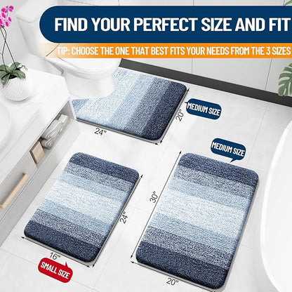 OLANLY Bathroom Rugs Mat 34x21, Extra Soft Absorbent Microfiber Bath Rugs, Rubber Backing, Quick Dry, Machine Washable Bath Mats for Bathroom Floor, Tub and Shower, Home Decor Accessories, Navy Blue