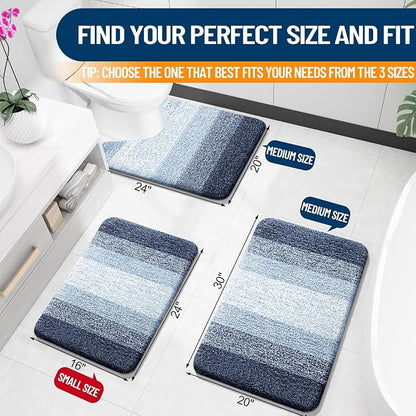 OLANLY Small Bathroom Rugs Mat 24x16, Extra Soft Absorbent Microfiber Bath Rugs, Rubber Backing, Quick Dry, Washable Bath Mats for Bathroom Floor, Tub and Shower, Home Decor Accessories, Navy Blue
