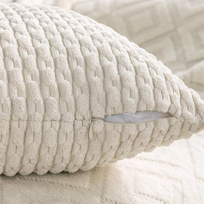Set of 4 Cream White Decorative Throw Pillow Covers 12x20 Inch Corduroy Pillow Covers for Bed Couch Sofa Living Room Soft Cushion Cases