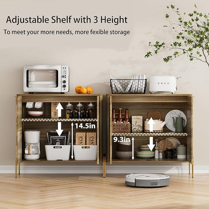 Sideboard Buffet Cabinet with Storage, Mid-Century Modern Kitchen Storage Cabinet with Adjustable Shelf and Circular Inlay Doors, Wooden Cupboard for Kitchen, Entryway