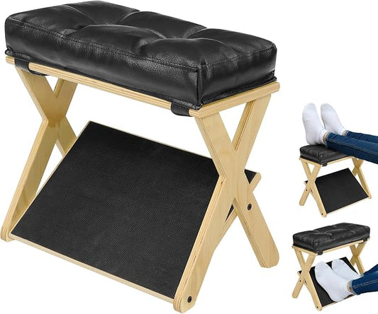 Foot Rest Under Desk at Work, Under Desk Footrest with Double Step Wooden Ergonomic Design, Non-Slip EVA Surface, Office Foot Stool for Posture Support, Leg Relief, Home Office & Gaming