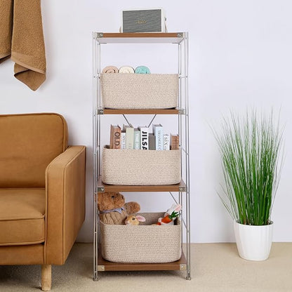 MiniArk Large Storage Baskets for Shelves, Closet Organizers Bins for Clothes Blanket Towels, Baby Nursery, Toy Baskets Box, Woven Rope Baskets, 17 x 13 x 7.5”, 2 Packs Mixed Brown