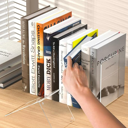 Acrylic Bookends 6 Pcs, Clear Book Ends for Shelves, Transparent Organizer, Holder Stand Decorative, Stoppers for Heavy Duty Books, CD, File, Video Games