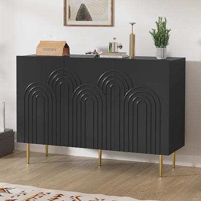 ARTPOWER 47" Accent Cabinet with Cloud Relief, Sideboard Buffet Cabinet with 3 Doors, Modern Decorative Credenza with Storage for Living Room, Kitchen, Dining Room, Hallway, Entryway, Black