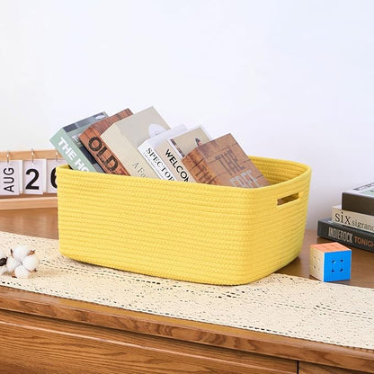 MiniArk Large Storage Baskets for Organizing, Closet Shelf Baskets for Clothes Blanket Towels, Baby Nursery, Toy Bins Box, Woven Rope Baskets, 17 x 13 x 7.5”, 4 Packs Yellow