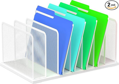 Kuntine.B Desk File Organizer Upright Mesh Desktop Organizer File Sorter Office Organization File Holder for Home, Office & Classroom (White, 1 Pack 7-Section)
