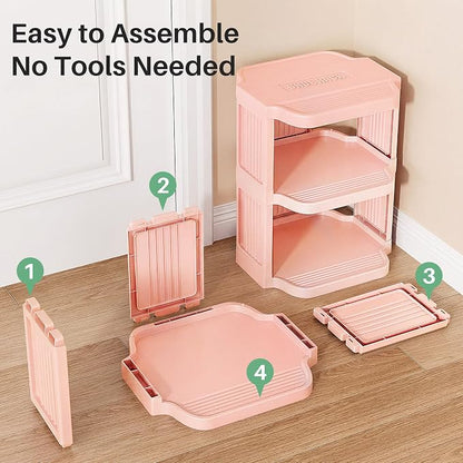 Kitstorack 5-Tier Vertical Plastic Shoe Rack, Freestanding Stackable Shoe Storage Organizer Cubes Shoe Shelf Tower or Small Closets and Tight Spaces, Pink
